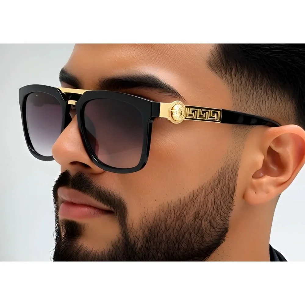 MEN SUNGLASSES HIP‎ HOP STYLE SQUARE SHADES BLACK LENS GOLD FRAME LENTES GAFAS